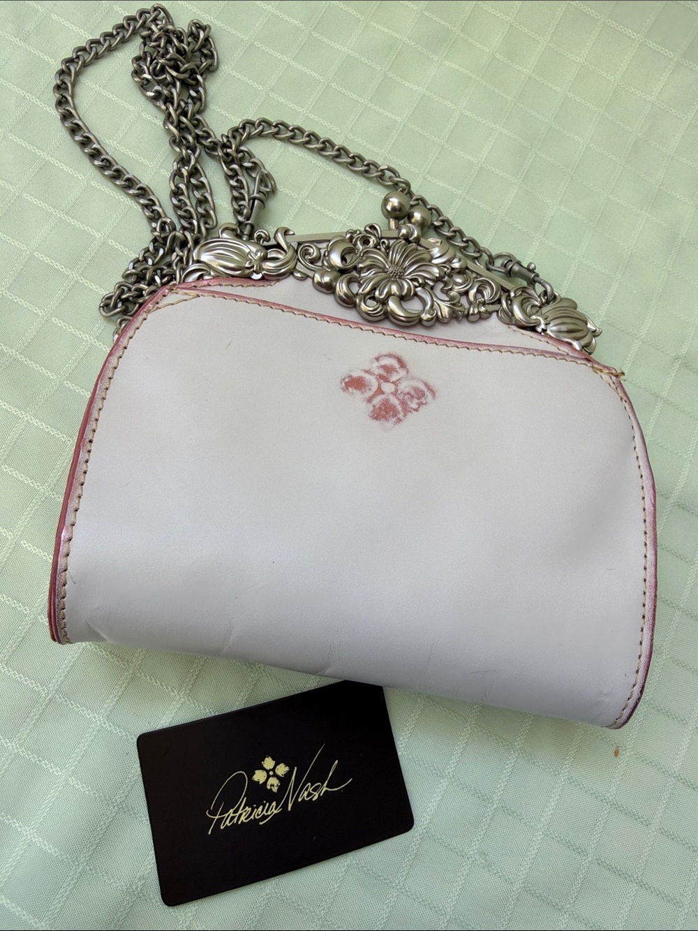 New Patricia Nash Super Light Pink with Metallic-Trim Leather Crossbody Clutch - Picture 4 of 11